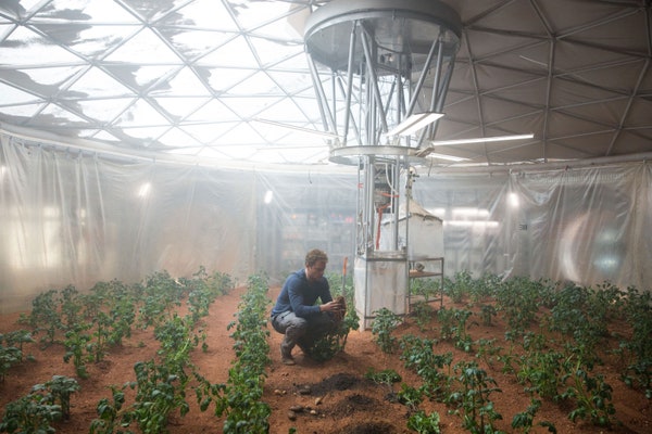 The scene which shows Watney growing plants in The Martian