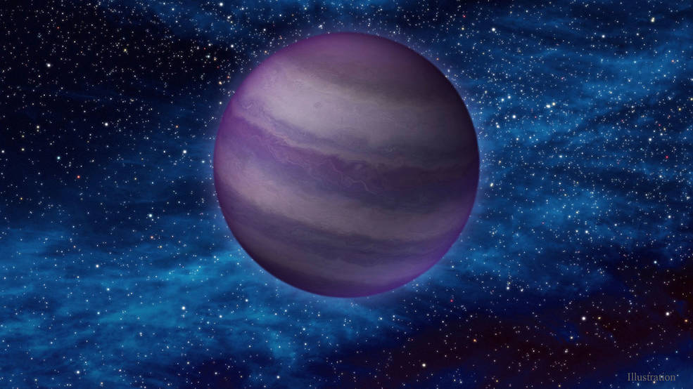 An illustration depicting a dim, cold brown dwarf in space.